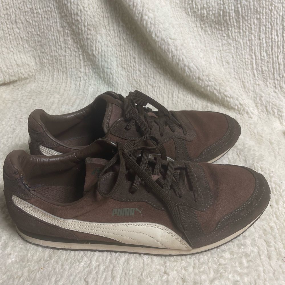 Puma Men's Brown low top Sneakers cream accent SZ12